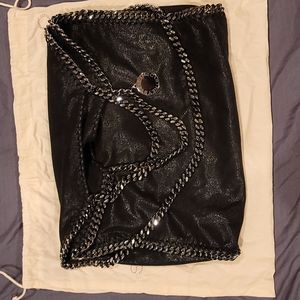 STELLA McCARTNEY Falabella Black Shaggy Deer Fold Over Tote Shoulder Bag